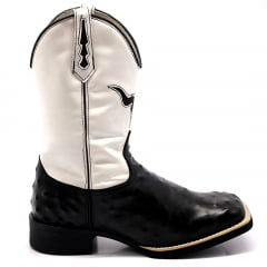 Bota Texana Country Masculina Preta Cano Branco