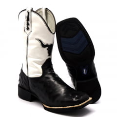 Bota Texana Country Masculina Avestruz Preta Cano Branco