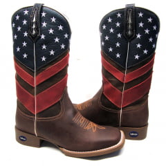 Bota Texana Country Masculina Cano Estados Unidos Vermelho