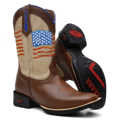 Bota Texana Country Masculina Couro Bandeira