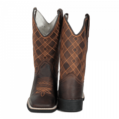 Bota Texana Country Masculina Couro Legítimo Xadrez