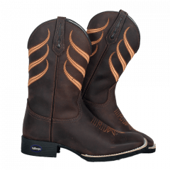 Bota Texana Country Masculina Couro Legítimo Marrom