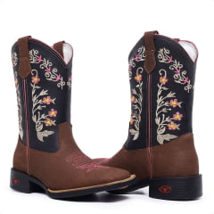 Bota Texana Feminina Bico Quadrado em Couro Legítimo