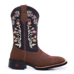 Bota Texana Feminina Bico Quadrado em Couro Legítimo