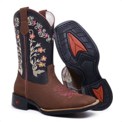 Bota Texana Feminina Bico Quadrado em Couro Legítimo