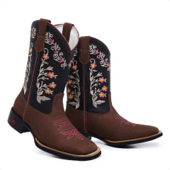 Bota Texana Feminina Bico Quadrado em Couro Legítimo