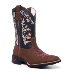 Bota Texana Feminina Bico Quadrado em Couro Legítimo Marrom