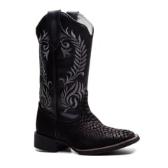 Bota Texana Feminina Black Python Couro Legítimo Bico Quadrado Bordado Country Premium Bota Texana Feminina Black Python Couro Legítimo Bico Quadrado Bordado Country Premium