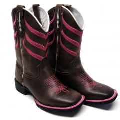 Bota Texana Feminina Bordado Pink Marrom