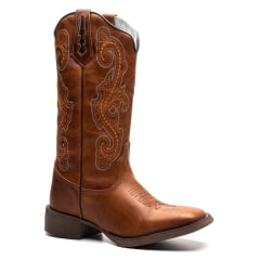 Bota Texana Feminina Castor Couro Legítimo Bico Quadrado Bordado Country Premium Bota Texana Feminina Castor Couro Legítimo Bico Quadrado Bordado Country Premium