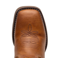 Bota Texana Feminina Castor Couro Legítimo Bico Quadrado Bordado Country Premium