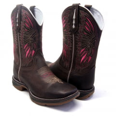 Bota Texana Feminina Cocar Rosa Sola Jump Country