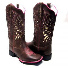 Bota Texana Feminina Country Laser Coração Rosa