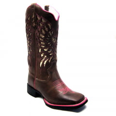 Bota Texana Feminina Country Laser Coração Rosa