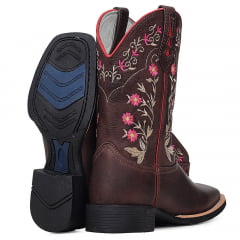 Bota Texana Feminina Country Couro com Bordados