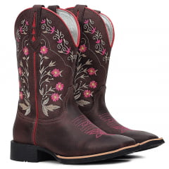 Bota Texana Feminina Country Couro com Bordados