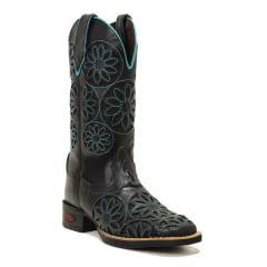 Bota Texana Feminina em Couro Bordado Laser Glitter Preto