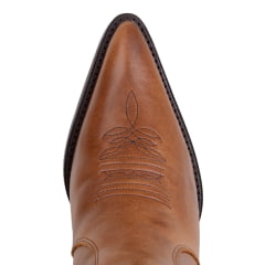 Bota Texana Feminina Em Couro Castor Cano Longo e Bordado Bege