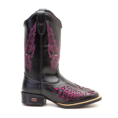 Bota Texana Feminina em Couro Laser Gliter Rosa