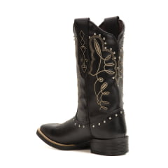 Bota Texana Feminina em Couro Legítimo Detalhes Metal