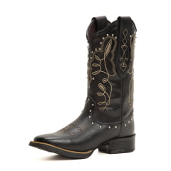 Bota Texana Feminina em Couro Legítimo Detalhes Metal