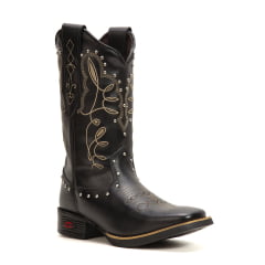 Bota Texana Feminina em Couro Legítimo Detalhes Metal