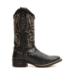 Bota Texana Feminina em Couro Legítimo Detalhes Metal