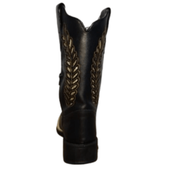 Bota Texana Feminina Preta Bordada Laser Couro Legitimo