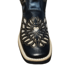 Bota Texana Feminina Preta Bordada Laser Couro Legitimo