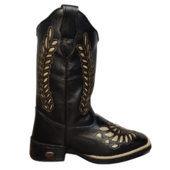 Bota Texana Feminina Preta Bordada Laser Couro Legitimo