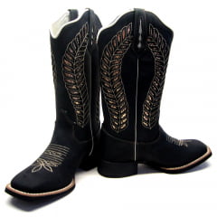 Bota Texana Feminina Preta Louros Dourados Country Texana