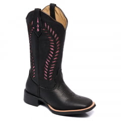 Bota Texana Feminina Preta Samambaia Country Bordada Laser