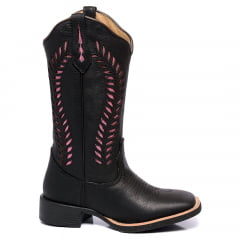 Bota Texana Feminina Preta Samambaia Country Bordada Laser