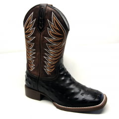 Bota Texana Masculina Preta Couro Wings Solado Café