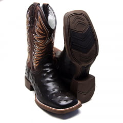 Bota Texana Masculina Preta Couro Wings Solado Café