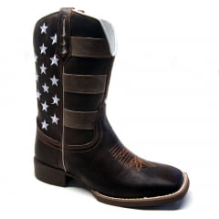 Bota Texana Masculina Bandeira USA Envelhecida Sola Café 