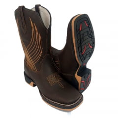 Bota Texana Masculina Country Bico Quadrado Marrom Cano Longo