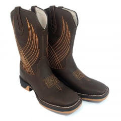 Bota Texana Masculina Country Bico Quadrado Marrom Cano Longo