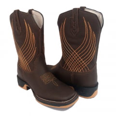 Bota Texana Masculina Country Bico Quadrado Marrom Cano Longo