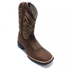 Bota Masculina Country Couro Marrom Texana Cano Longo