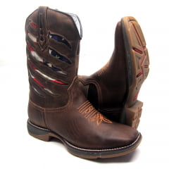 Bota Texana Masculina Country Bandeira EUA Rasgado Sola Jump