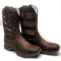 Bota Texana Masculina Country Bandeira EUA Rasgado Sola Jump