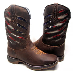 Bota Texana Masculina Country Bandeira EUA Rasgado Sola Jump