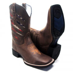 Bota Texana Masculina Country Bandeira EUA Rasgado Sola Preta 