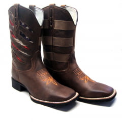 Bota Texana Masculina Country Bandeira EUA Rasgado Sola Preta 