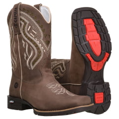 Bota Texana Masculina em Couro Bovino Legitimo Cor Café Bordada