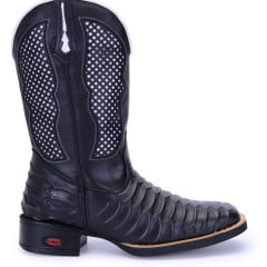 Bota Texana Masculina em Couro Preta Escamada