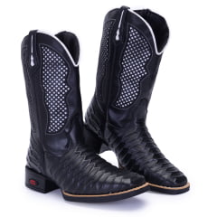 Bota Texana Masculina em Couro Preta Escamada