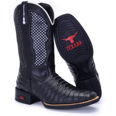 Bota Texana Masculina em Couro Preta Escamada