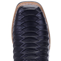Bota Texana Masculina em Couro Preta Escamada